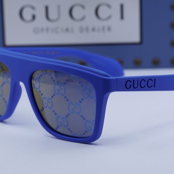 Gucci GG1570S 004 Square Sunglasses - Blue/Bronze & Blue with GG Pattern - Picture 2 of 11